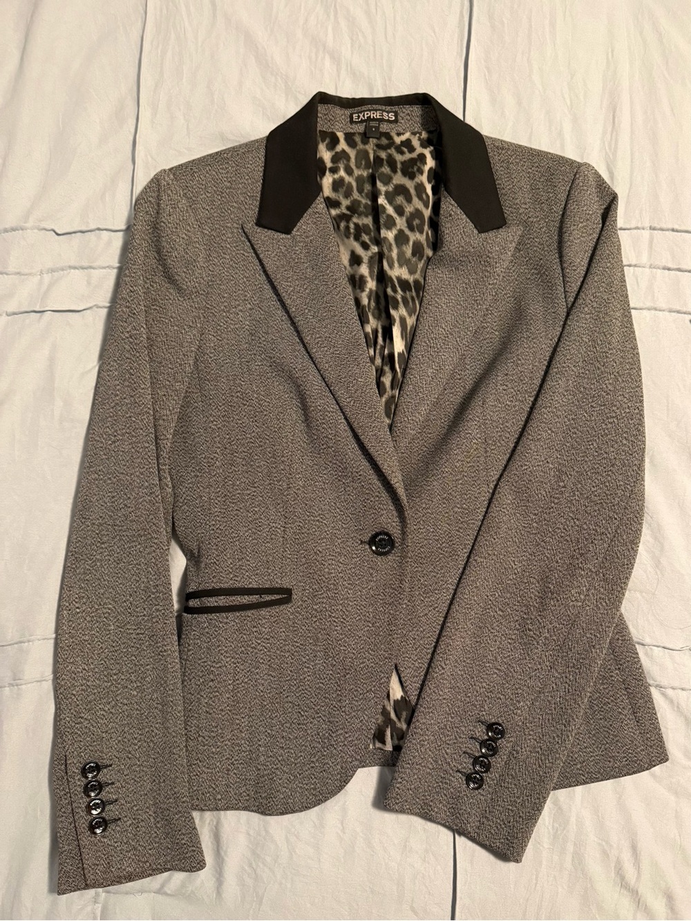 Express Gray Textured Blazer with Black Collar